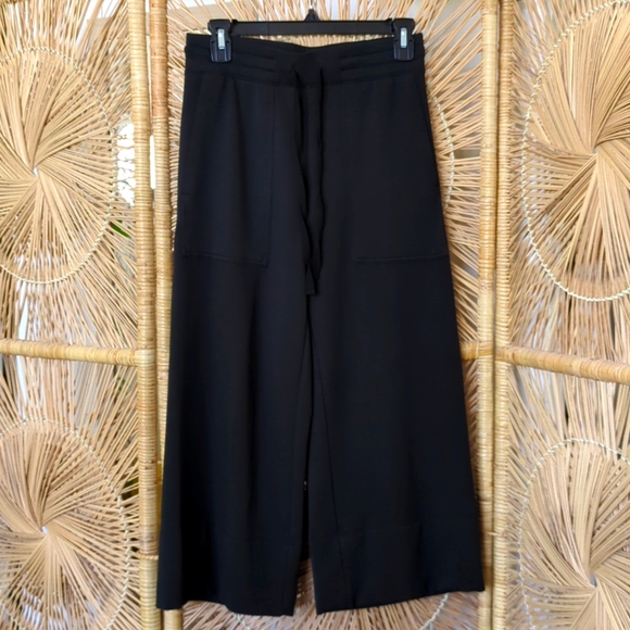 Quince SuperSoft Fleece Cropped Wide Leg Pants in Black - Picture 3 of 7